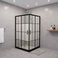 PRATİKO D242 100X100X190H DUŞAKABİN 2 SABİT PANEL 2 KAYAR KAPI SİYAH PROFİL KAROLAJLI DESENLİ CAM SAD24-02