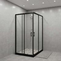 PRATİKO D242 90X90X190H DUŞAKABİN 2 SABİT PANEL 2 KAYAR KAPI SİYAH PROFİL ŞEFFAF CAM